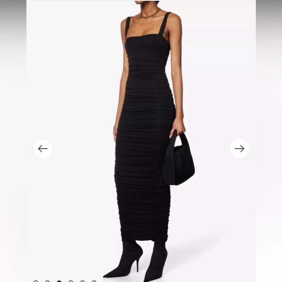 Good American Ruched square-neck stretch-rayon maxi dress Lg & Medium in black - Picture 2 of 16